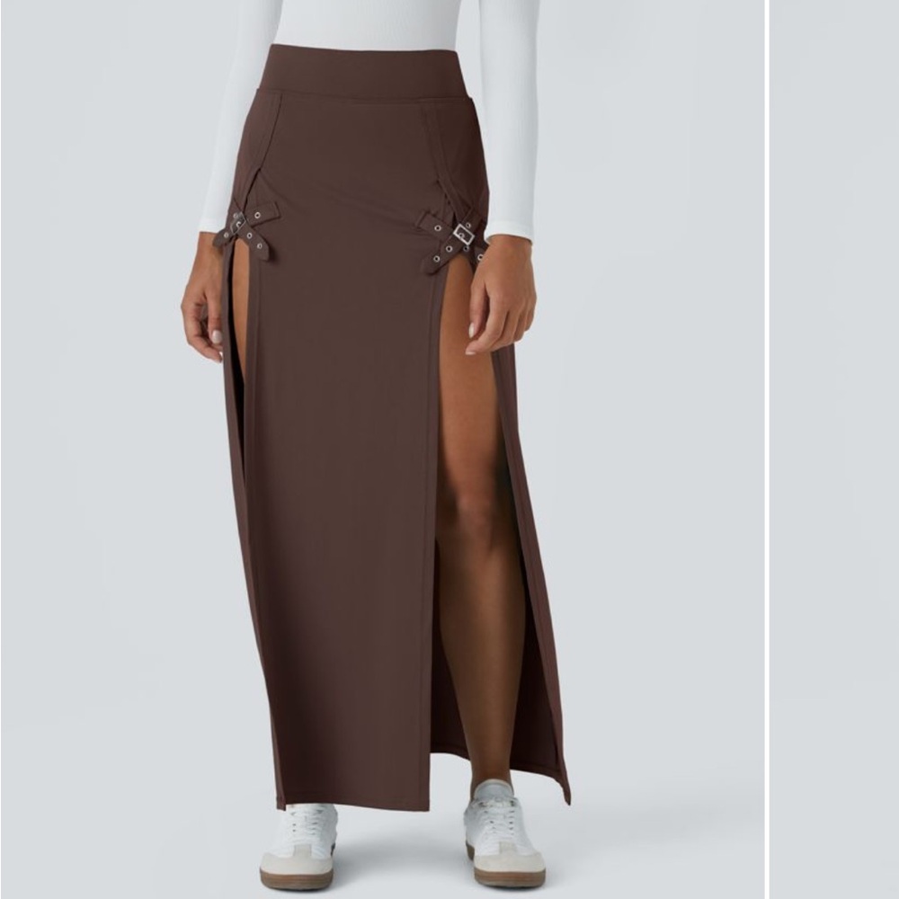 HALARA Brown Maxi Skirt with Slits
